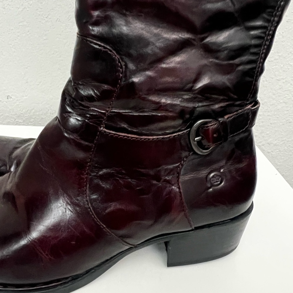New Born Women's Mahogany Brown Leather Knee-High Boots - Picture 5 of 6